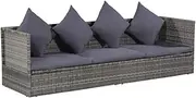Garden 3 Seater Poly Rattan Sofa, Outdoor Sunbed with Cushion and Pillows, All-Weather Outdoor Lounge Bed for Beach Patio Pool Lawn Deck, 200 x 60 x 58 cm