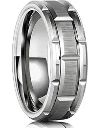 [QUGOO] Silver Rings 8MM Mens Silver Color Stainless Steel Ring Hammered Multi-Faceted Polished Stepped Edges Men Engagement Ring Silver Rings for Women (Color : Style 5, Size : 12)