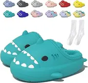 [Jfxgjuv] Sharklas Originales Kids Polares, Shark Slides Winter Cute Plush Animal Shark Slippers Fuzzy Warm Soft No-Slip House Shoes for Women Men Kids
