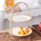 Metal Cake Stand Double-Layer Arch-Shaped Golden Fruit Dessert Rack Party DD _si