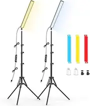 2 Pack LED Video Light Stick with 63'' Tripod Stand/Color Filter, Dimmable 2500K-8500K Bi-Color Studio Light Wand Photography Lighting Kit for Video Recording/Game Streaming/Photo Content/YouTube