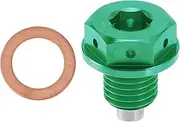X AUTOHAUX M12x1.5 4MM Magnetic Oil Drain Plug Titanium Alloy Oil Pan Drain Bolt Plug with 1 Copper Washer Green 1 Pc