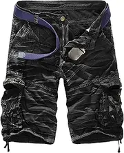 [PHJTOMK] Mens Buckle Zipper Twill Cargo Shorts Loose Fit Outdoor Camouflage Short Casual Multi Pockets Shorts, Black 2-1, 31