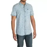 Men's Buffalo David Bitton Samson Woven Button Up S/S Shirt Sand Blue Size S