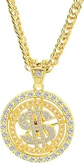 [JDFHFGB] Dollar Sign Necklace for Men - Silver Hip Hop Chain with Rotatable Pendant, Big Money Rapper Accessory for Women & Men, Cuban Link Choker for Parties, Stage Performances & Daily Decoration