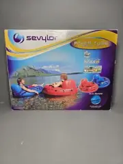 New Sevylor Inflatable River Tube Float Head Rest Drink Holder 54” Blue Mesh