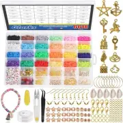 6618Pcs Beads Bracelet Making Kit, 24 Colors Flat Round Polymer Clay Beads