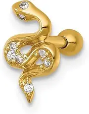 [JewelryWeb] 6.4mm 14k Solid Yellow Gold 16 Gauge Polished CZ Simulated Diamond Snake Labret Stud Body Piercing-Stud for Women