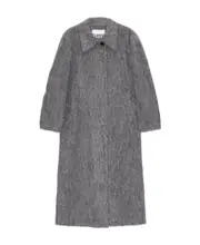 Grey Fluffy Wool Curved Sleeves Coat EU44 Gray