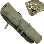 ZUJIACUN 22 Slot Canvas Paint Brush Roll - Army Green, Durable & Portable Brush Holder for Artists, Students - Holds 22+ Brushes, Compact Roll-Up Design, Perfect for Travel & Studio Use