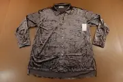 89th & Madison Womens Medium Iron Velout Long Sleeve Button Front Tunic Top NWT