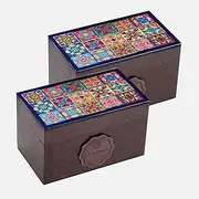 Octavius Assorted Tea Gift Set | 6 Assorted Black & Green Teas | 30 Teabags | Wooden Tea Sampler Pack w/Tile Motif Design | Pack of 2