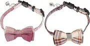 VANZACK 2pcs Cat Collars with Bow Tie and Bell: Fashionable Adjustable Pet Collar for Cats and Kittens Fashion Neck Decor Accessories