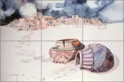 Ceramic Tile Mural Backsplash Taylor Southwest Village Pots Art JTA033