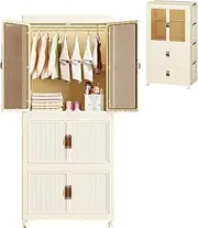 Foldable Closet Wardrobes & Storage Cabinets With Magnetic Doors, Hanging Rods & 10 Hangers. Collapsible, Stackable Storage Bins With Wheels. Ideal For Clothes Storage, Home Organization & Laundry Use