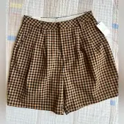 Brixton Thurston High Waisted Trouser Short Tan & Black Check Pockets NWT 27