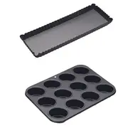 MasterPro Non Stick Mini Cupcake Baking Pan and Rectangular Quiche Flan Tart Mould