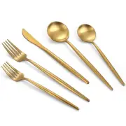 Matte Gold Silverware Set, 20-Piece Stainless Steel Flatware, Tableware Cutle...