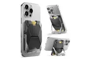 For Iphone 16 / 15 / 14 / 13 Magsafe Phone Card Holder With Stand Metal Lock Cover Hold 6 Cards