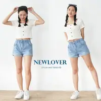 在飛比找蝦皮商城精選優惠-NEWLOVER牛仔時尚 休閒風鬆緊腰寬口短褲 牛仔短褲 寬