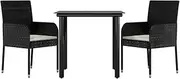 vidaXL Garden Dining Set 3 Piece with Cushions Outdoor Furniture Setting Patio Backyard Terrace Dining Table and Chairs Black Poly Rattan