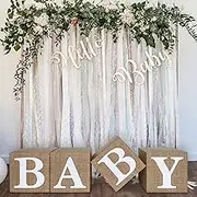 Burlap Print Baby Shower Boxes for Gender Reveal Party Gender Neutral Baby Shower Centerpiece Decor - 4 Pcs Burlap Grain Baby Cubes Baby Blocks with Letters, Rustic Baby Shower Decorations