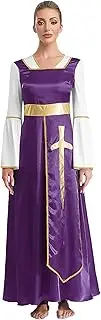 [FEESHOW] Praise Liturgical Dance Costume for Women Sleeveless Metallic Overlay Tunic Worship Long Dress