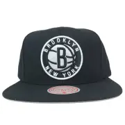 Brooklyn Nets Mitchell & Ness NBA Snapback Cap Hat 3D Logo Black White NWT