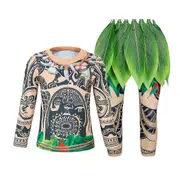 3-10Years Children Suit Spring and Autumn Baby Boy Moana Cartoon Long Sleeve Top + pants + grass skirt Outfit Set -NMAOV 120cm