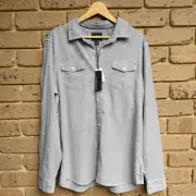 Billabong Men's Long Sleeve Button Up Grey Pin Stripe Shirt New With Tags Size L