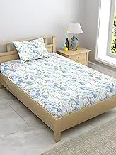 Enchant Home Satin Glory Pure Cotton Single Size Bedsheet for Single Bed | 1 Cotton Bed Sheet Single Bed (60x90 Inches) with 1 Pillow Cover | 200 TC Bed Sheet Single Bed (Sky Blue Leaflets)