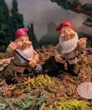 Miniature Fairy Garden Gnome Dwarf Figurine on pick set/ 2