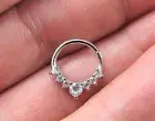 14K White Gold Round Diamond septum clicker for nose and ear body piecing jewelr