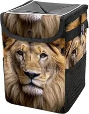 Car Trash Can with Lid and Storage Pockets Leak-Proof Organizer,Multipurpose Trash Bin for Car,Animal Lion Wild Life Cat