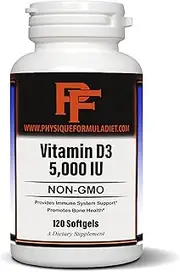 Physique Formula Vitamin D3 5000 IU in NON GMO Organic Olive Oil-Effective & All Natural D3 Softgels To Support Muscle, Bone,& Immune System Health