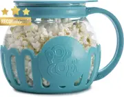 Microwave Popcorn Popper with Butter Melting Lid & Measuring Cup 1.5qt Teal