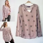 Star Print Tunic Top Women's 1X Dusty Mauve Soft Slub Knit Long Sleeve RAE MODE