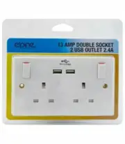 13 AMP SOCKET DOUBLE SWITCH USB PLUG 2 GANG POWER ELECTRIC WALL WHITE POWER NEW.