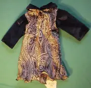 Navy Blue & Cream Paisley Print Knee Length Dress for American Girl Doll AGBD40