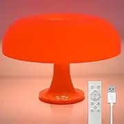 HHAUS Funky LED Mushroom Lamp (Orange) | Cute Night Light for Kids | USB Retro Living Room Lamp | Remote Controlled | Auto Timer | Relaxing Ambience and Mood Lighting | Living Room Home Decor Lighting
