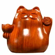 Ornaments Rosewood Carved Maneki Neko Statue Lucky Money Cat Feng Shui Decor