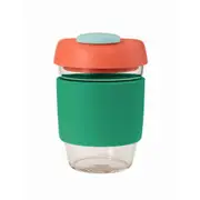 Avanti GoCup Reusable 355ml Glass Coffee Cup w/Silicone Grip Green/Coral/Seafoam