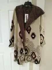 NWT MAXSPORT Hooded Peasant Cardigan in Ivory/Burgundy Sz M -$368