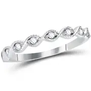 14k White Gold Round Diamond Twist Stackable Band Ring 1/10 Cttw