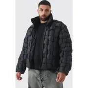 Mens Plus Hand Weft Nylon Puffer Jacket In Black