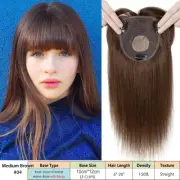 Topper Hairpiece Clip In Remy Human Hair Silk Top Toupee Wiglet Bangs Highlight