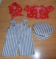 TRAIN ENGINEER BIB OVERALLS SHIRT HAT/CAP BANDANA for 16" CPK Cabbage Patch Kids