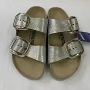 Birkenstock New w/ Box Arizona Big Buckle Washed Metallic Blue Silver Suede Reg