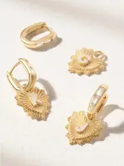 [Foundrae] Foundrae - Heart Pave Initial Petite Baguette Fob 18-karat Gold Diamond Single Earring - E E Gold
