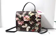 BETSEY JOHNSON Black Crossbody Satchel With Vintage Roses & Butterflies LBFLORA